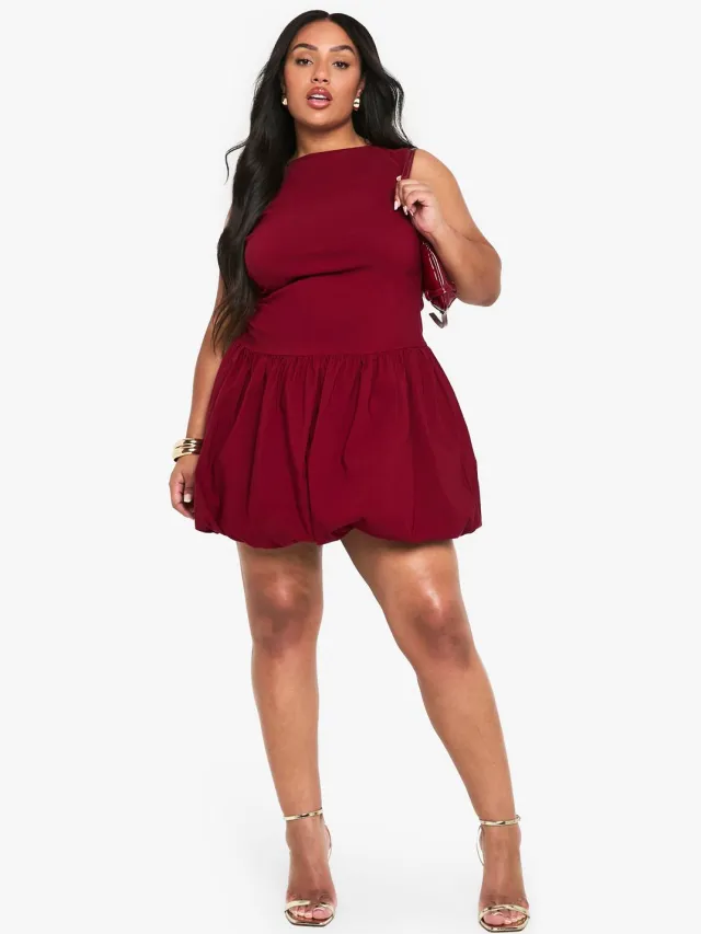 boohoo Dames Plus BENGALINE GEROUWDE BUBBELZOOM MINijURK Wijn