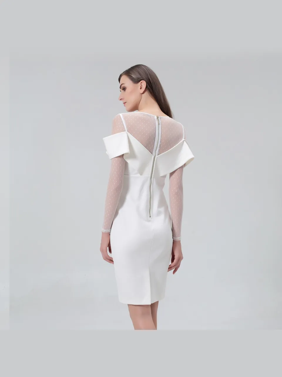 Smart & Joy Bardot halslijn bodycon jurk in jersey en tule wit, foto 2