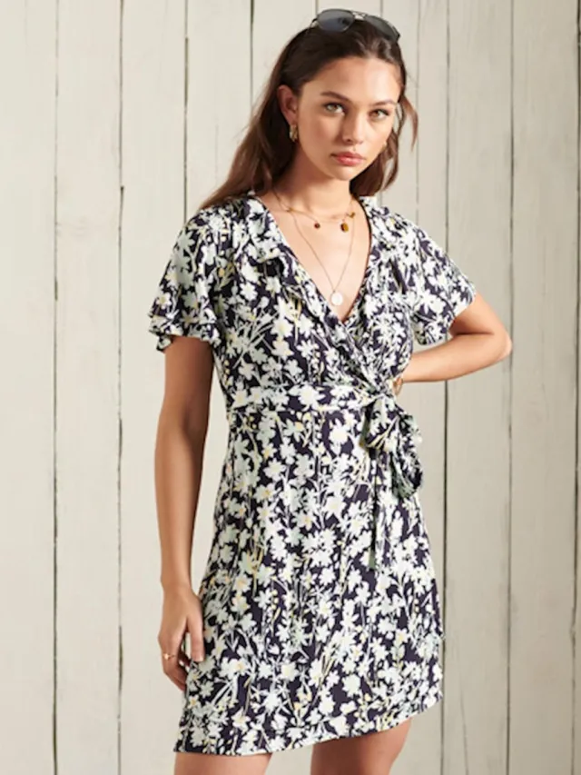 Superdry Dames ORIGINAL & VINTAGE Wrap Dress EY2 - Daisy Navy