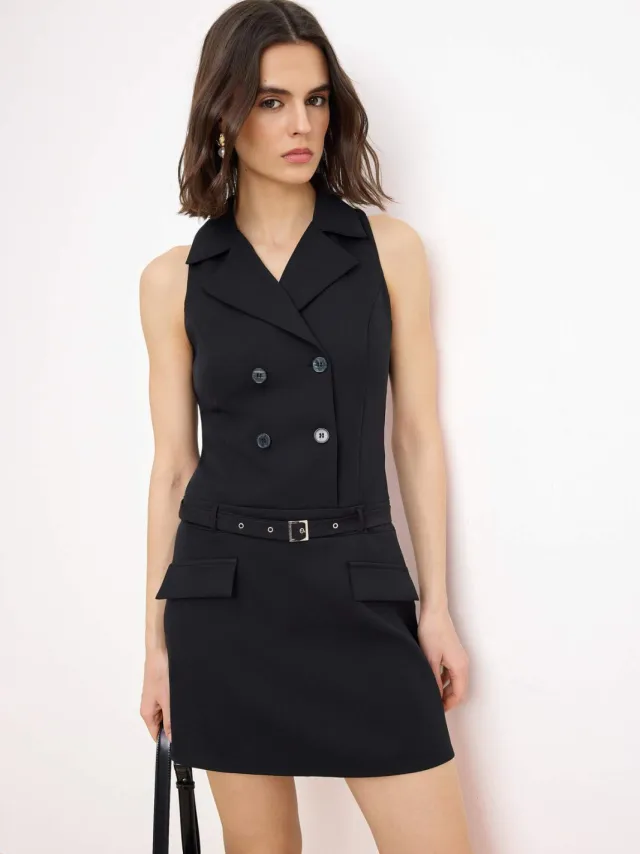 Trendyol TRENDYOLMİLLA Dames Zwart Effen Kort / Mini Mouwloos Zakelijk Blazer Jurk Jurken