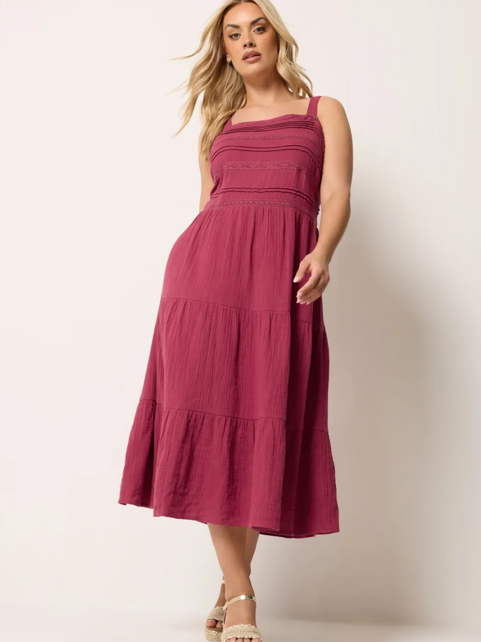 Yours Roze Mousseline Geplooide Gelaagde Jurk, foto 3