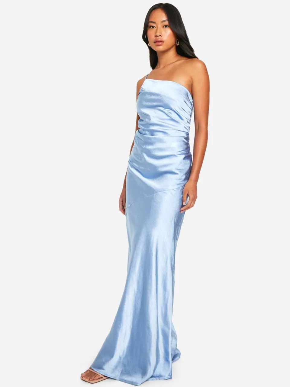 boohoo Dames Bruidsmeisje Satijn Asymmetrische Maxi Jurk blauw, foto 2