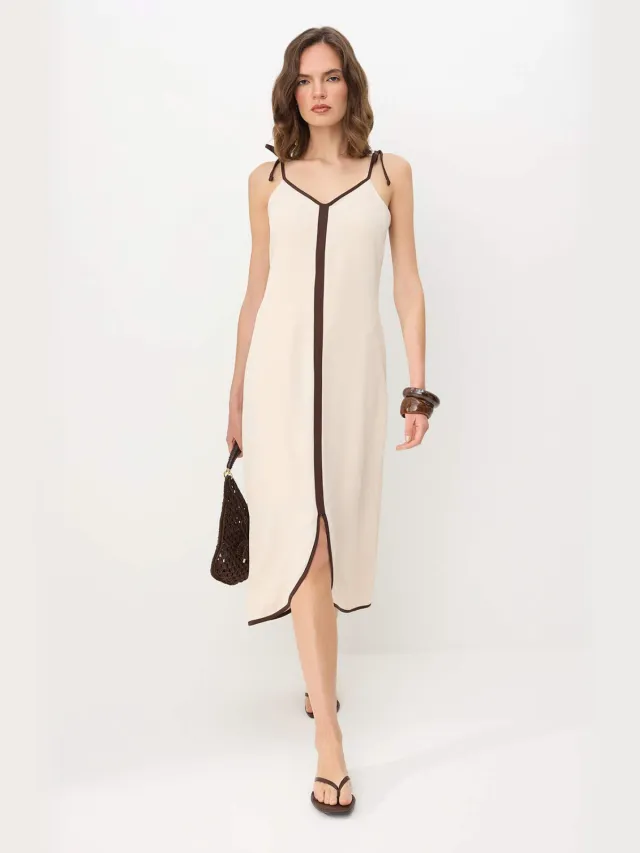 Trendyol TRENDYOLMİLLA Dames Ecru Effen Midi Mouwloos Recht Jurken