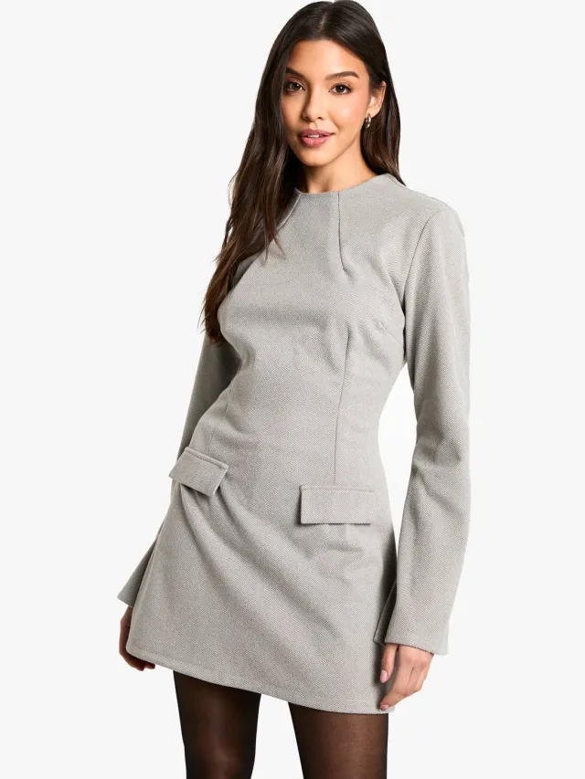 boohoo Dames Tailored Long Sleeve A Line Mini Dress Taupe