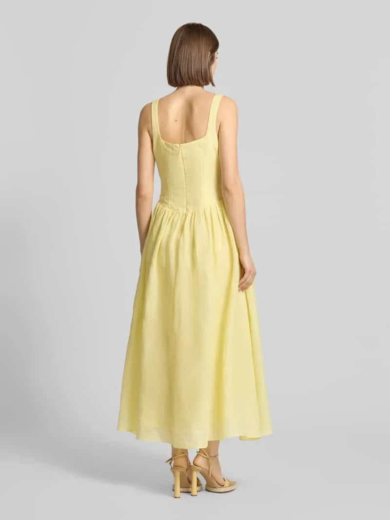 bardot midi-jurk van ramie model 'LAWRENCE SCOOP' geel, foto 3