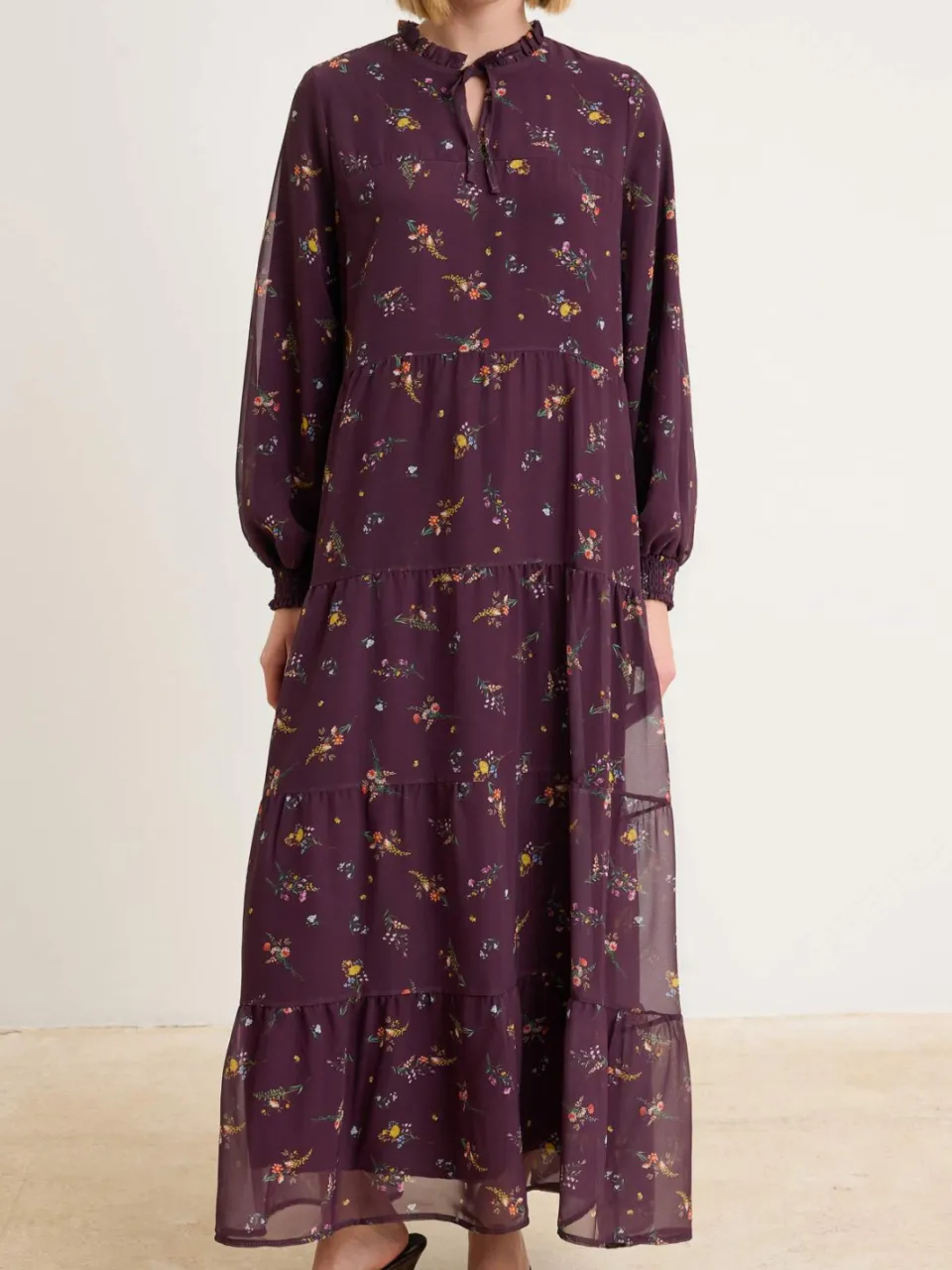 Trendyol Modest Dames Paars Bloemen Maxi Lang Avond / Dagelijks Recht Modest Jurken, foto 2
