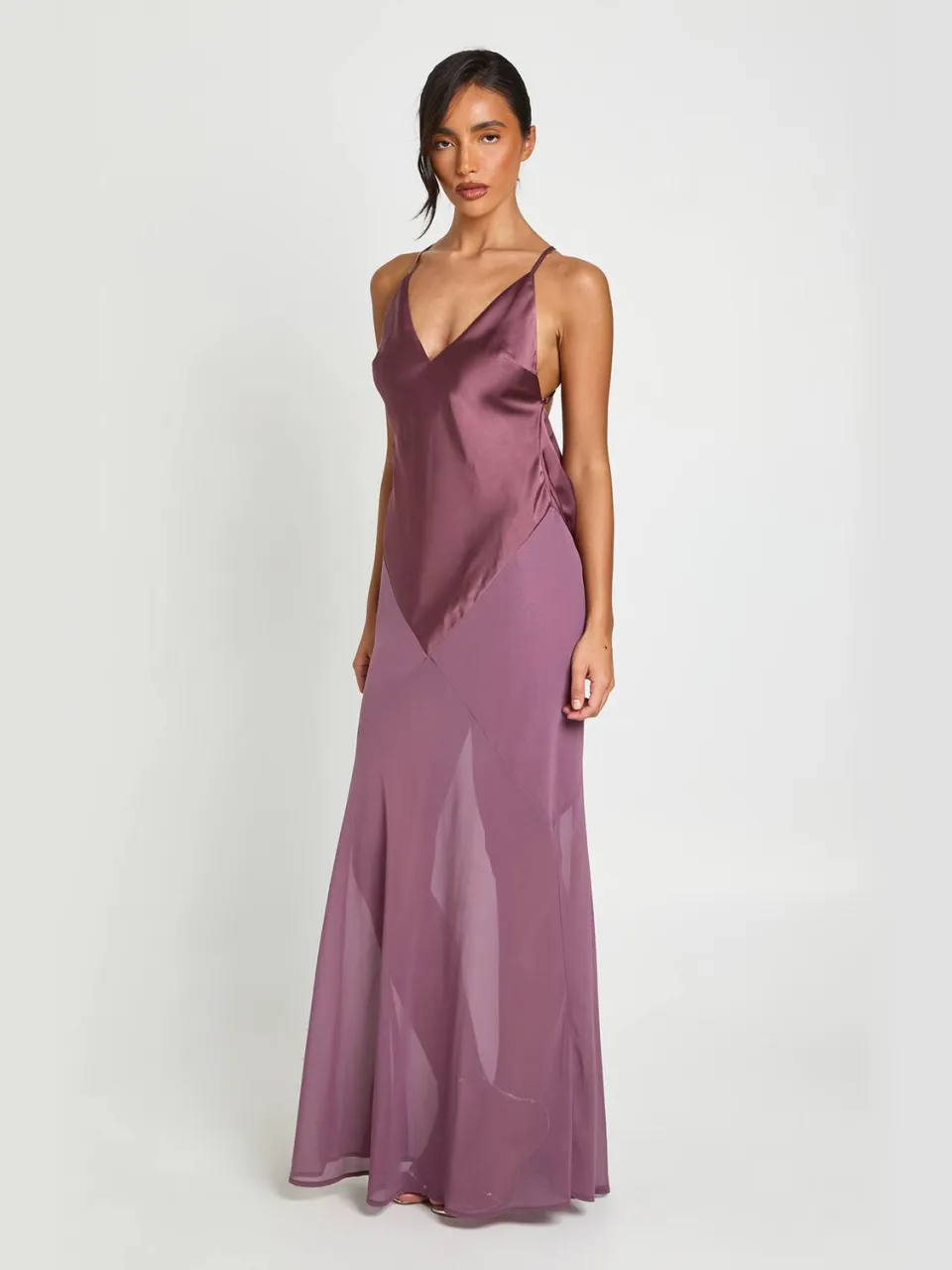 boohoo Dames Satijn & Chiffon Mix Maxi Jurk mauve, foto 2