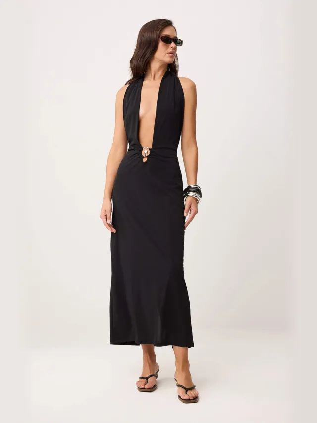 Trendyol TRENDYOLMİLLA Dames Zwart Effen Maxi Mouwloos Strandkleding Bodycon Strandjurken