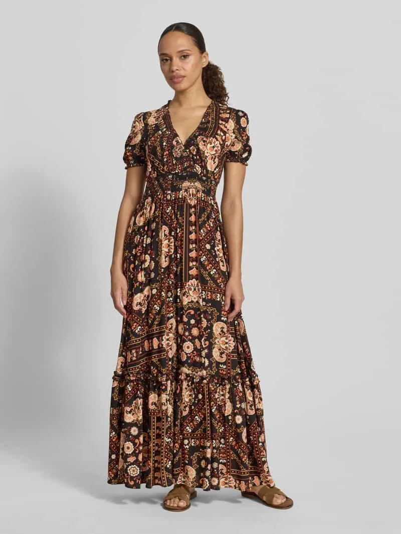 Apricot maxi-jurk van viscose met V-hals Zwart