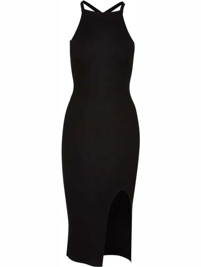 Urban Classics Midi Rib Knit Crossed Back Lange jurk - M - Zwart