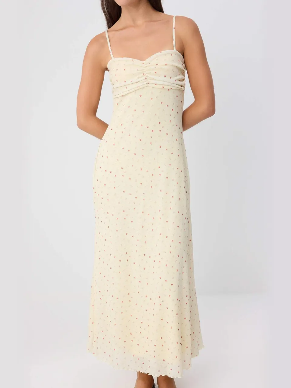 Trendyol TRENDYOLMİLLA Dames Geel Bloemen Midi Mouwloos Bodycon Jurken, foto 2