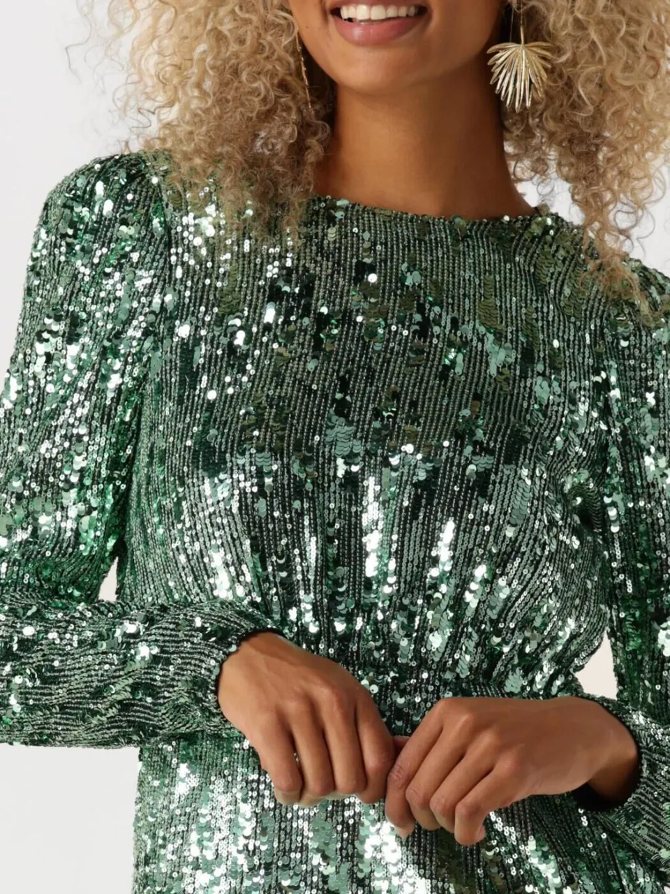 SELECTED WOMEN Dames Jurken Slfari-colyn Ls Short Sequins - Groen, foto 3