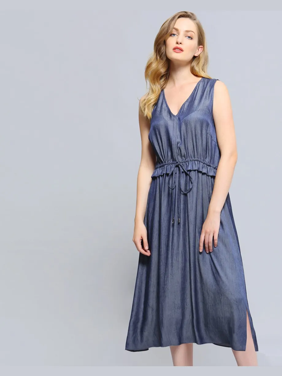 Smart & Joy V-hals verstelbare taille midi-jurk blauw, foto 2