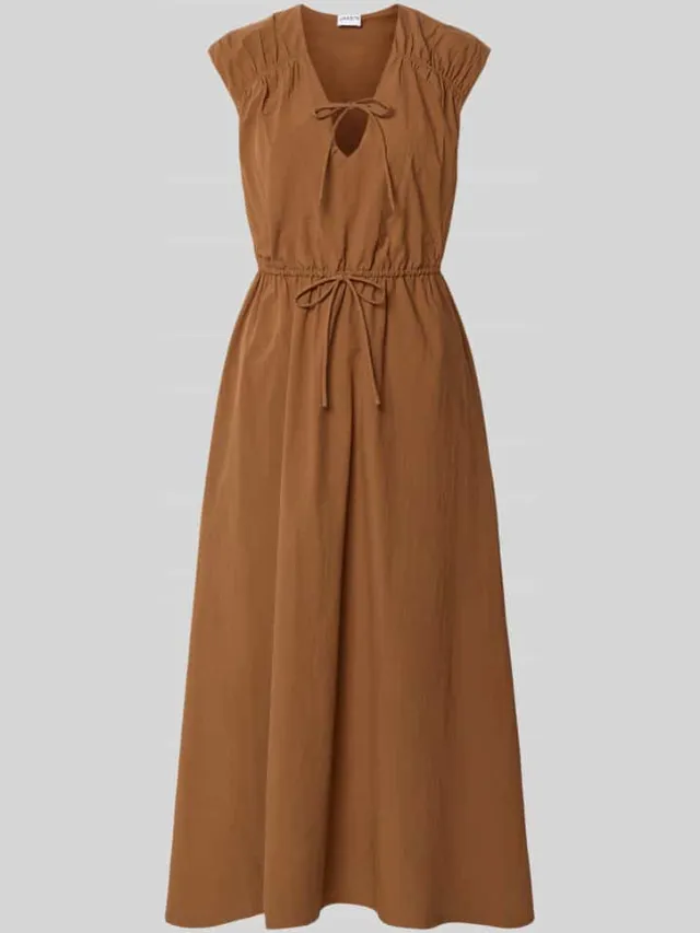Jake*s Casual midi-jurk met V-hals en vetersluiting chocoladebruin, foto 2