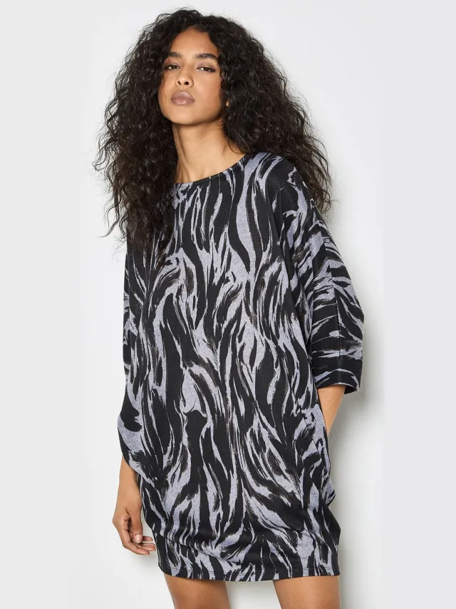 Apricot Zebraprint gebreide cocoon-minijurk Grey