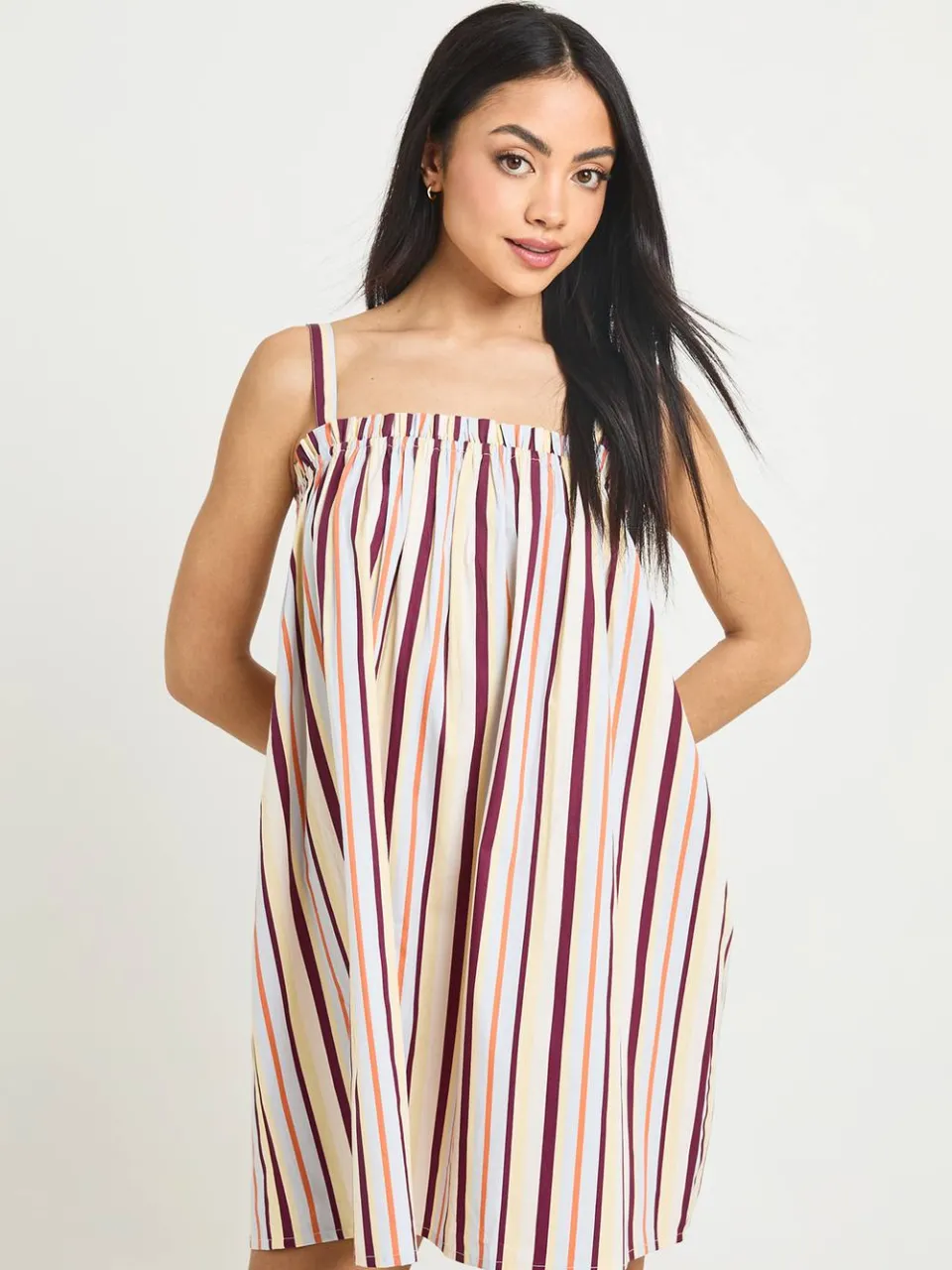 boohoo Dames Katoenen Poplin Gestreepte Swing Jurk babyblauw, foto 3