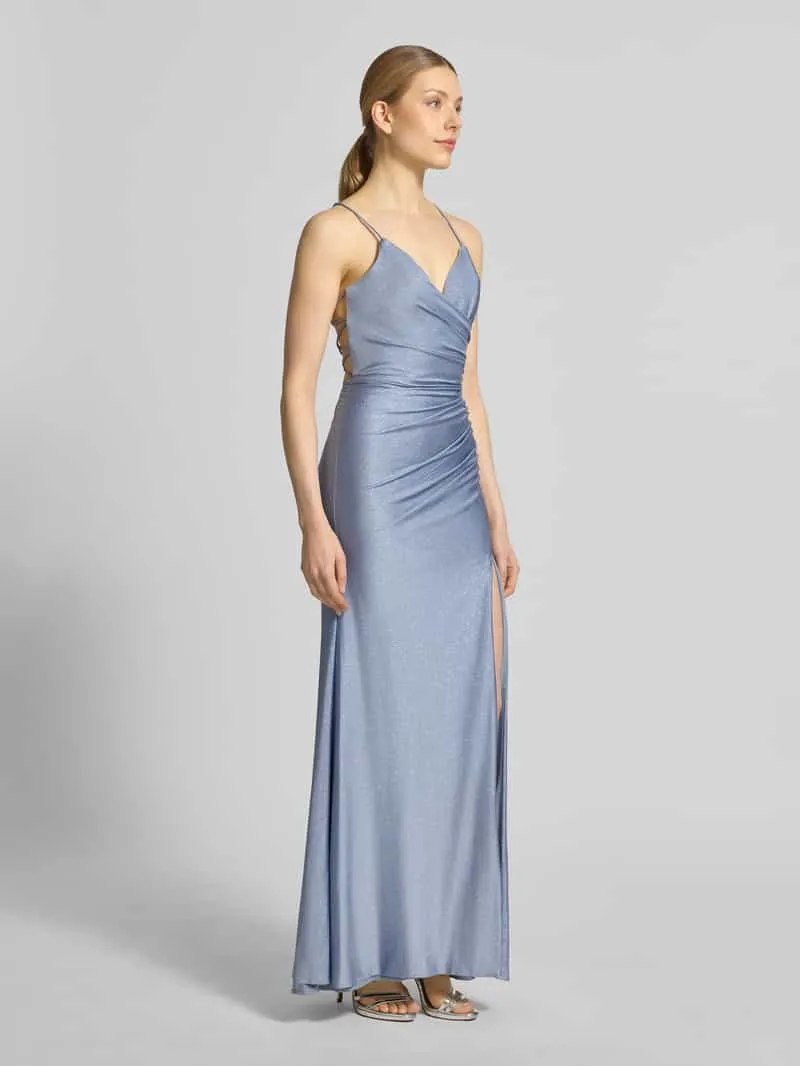 Mascara Maxi-jurk met draperieën en loopsplit lichtblauw, foto 4