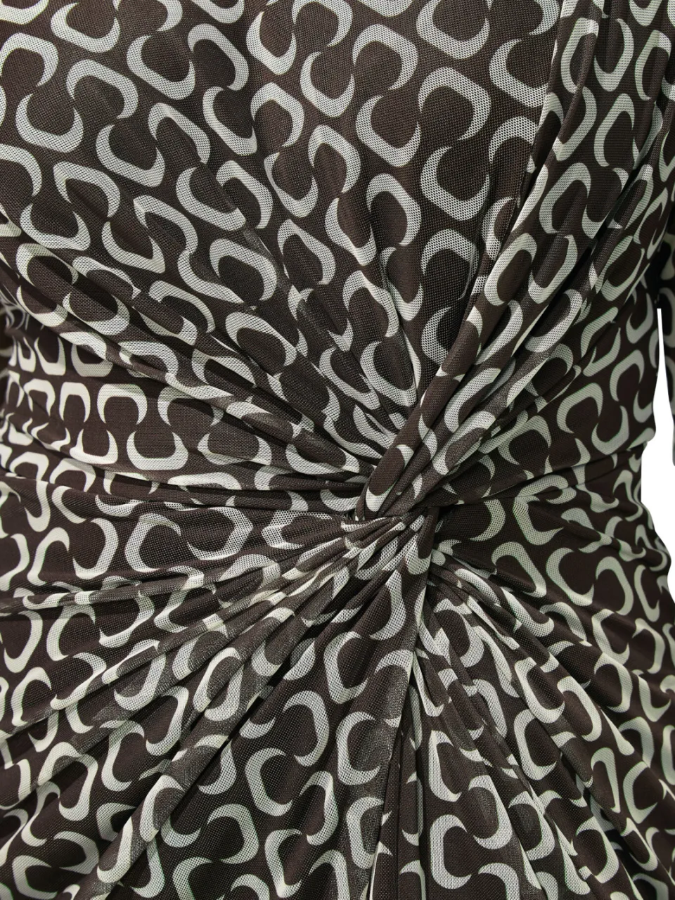 Yours London Chocoladebruine Geometrische Mesh Jurk Met Gedraaide Taille, foto 4