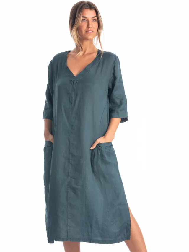 RAVENS VIEW IBIZA dames vegan Jurk Isola Oceaanblauw Petrol