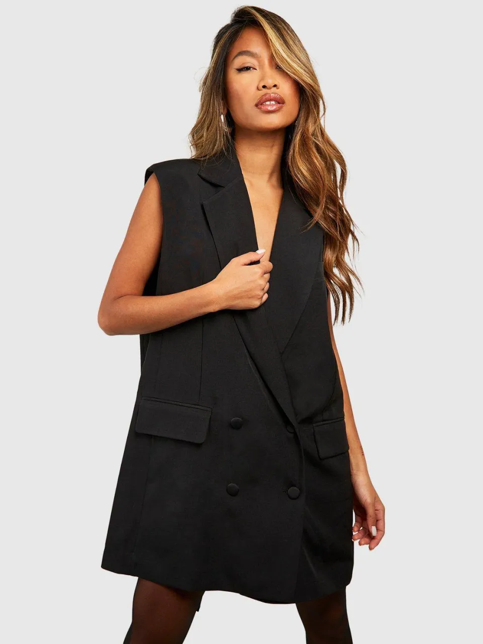 boohoo Dames Open Bow Back Tailored Blazer Dress zwart, foto 3