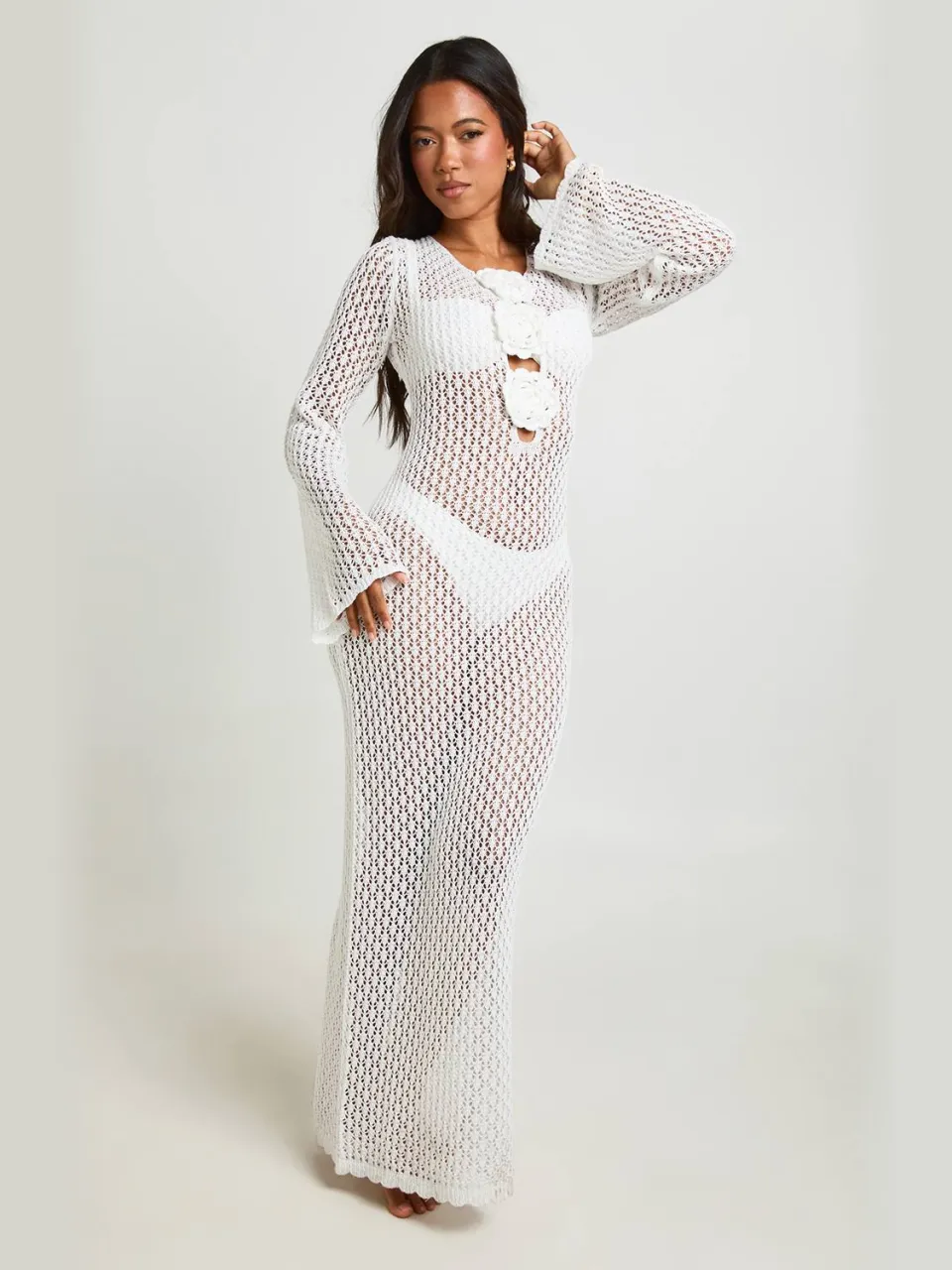 boohoo Dames Strand Gehaakte Corsage Detail Maxi Jurk ecru, foto 3