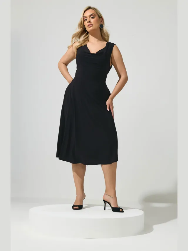 Yours London Yours Zwarte Midijurk Met Gedrapeerde Voorkantsize 58-60 Black