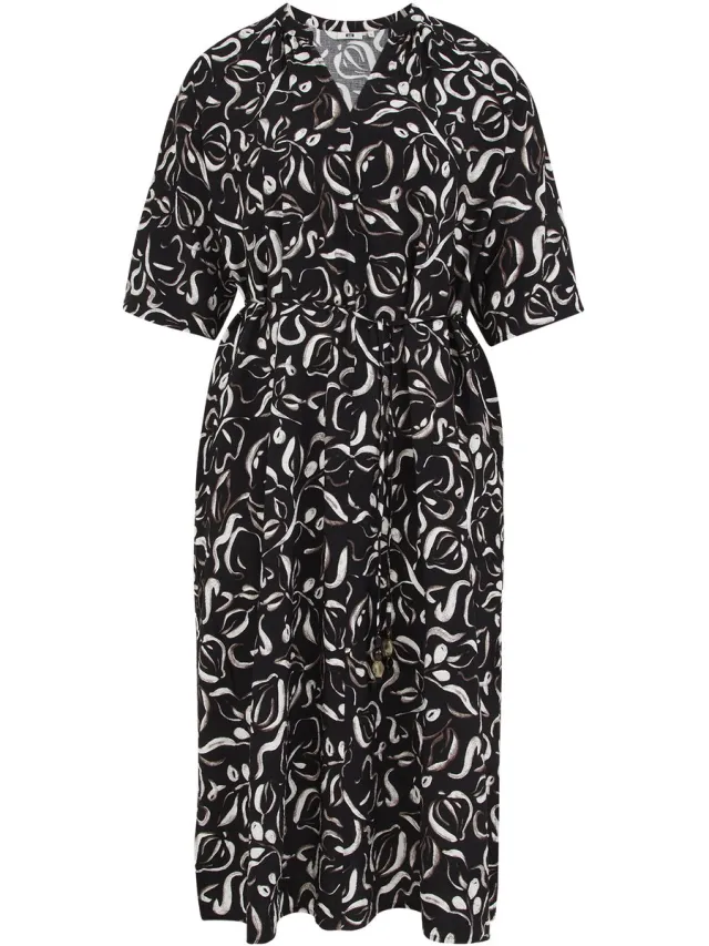 WE Fashion Dames midi jurk met structuur - Curve Black
