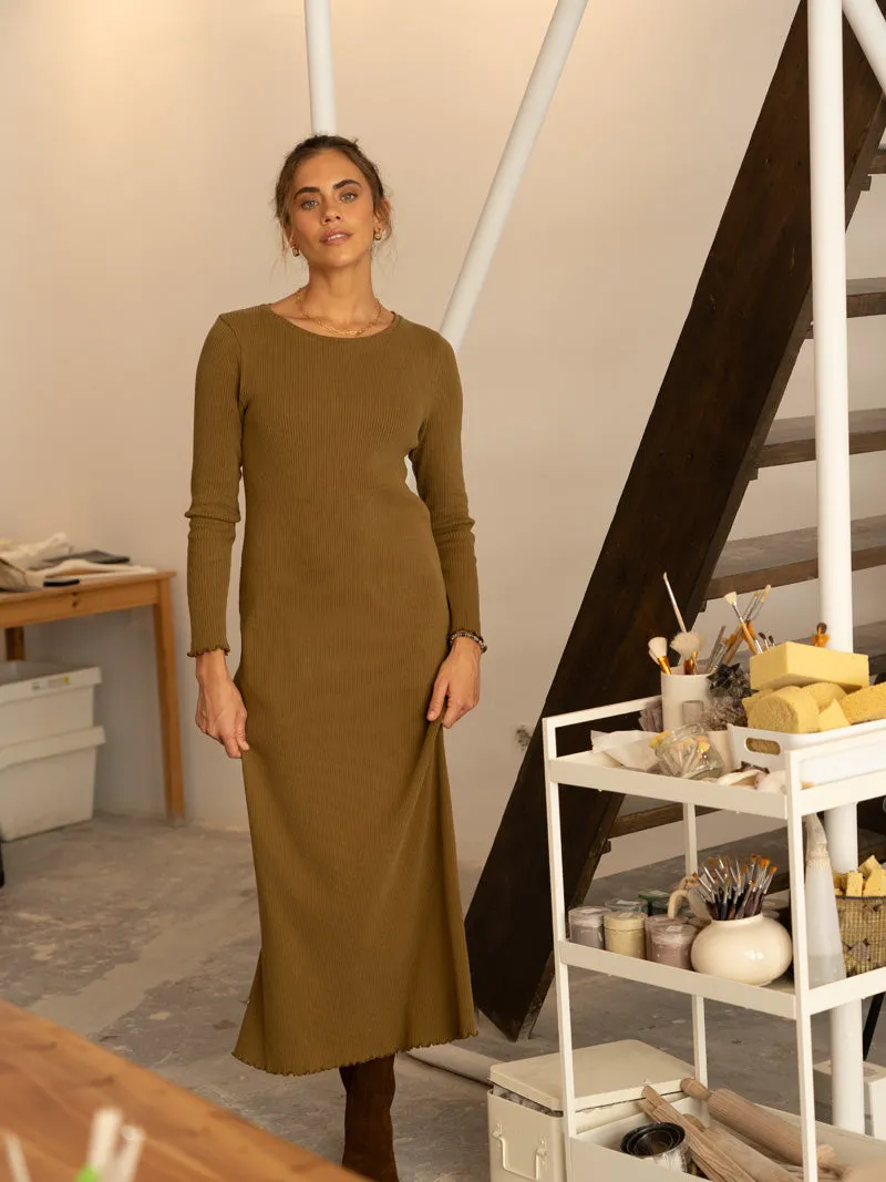 Näz dames vegan Geribde Maxi Jurk Ella Pistachegroen olijfgroen, foto 2
