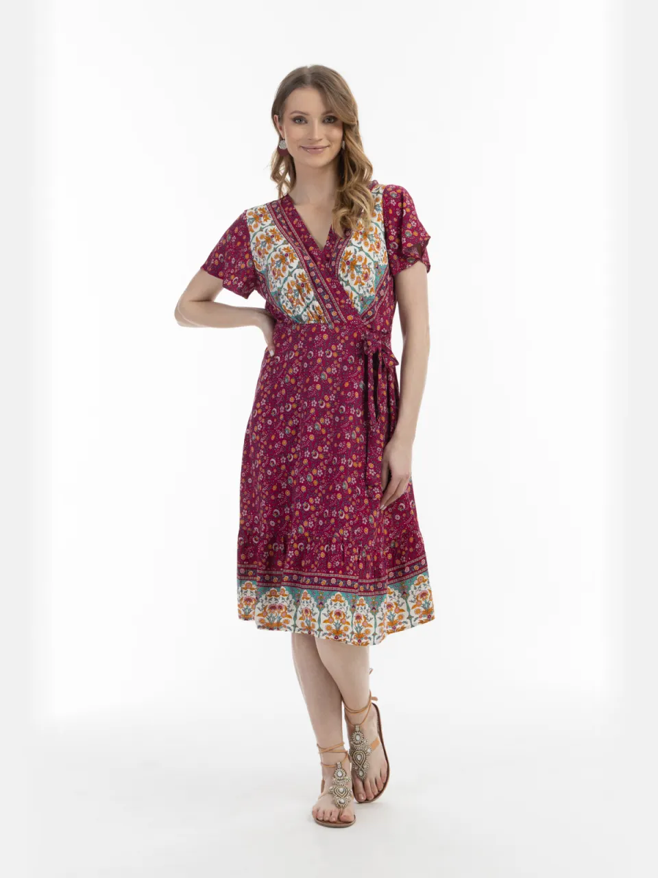 Usha Zomerjurk Dames Besroze veelkleurig