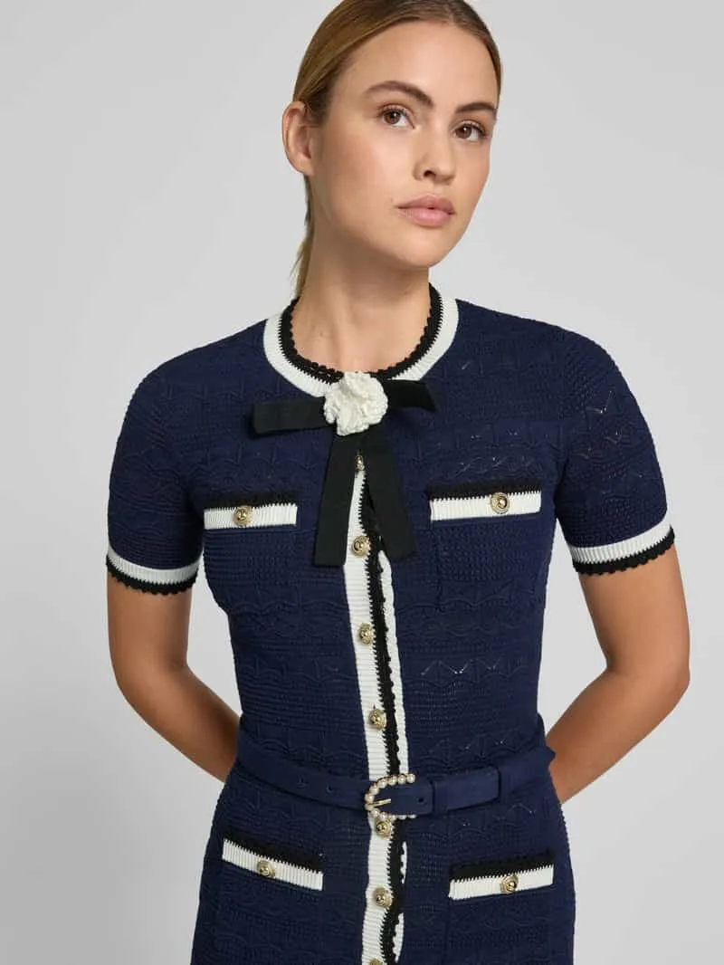 Self-Portrait Slim fit midijurk in brei-look donkerblauw, foto 3