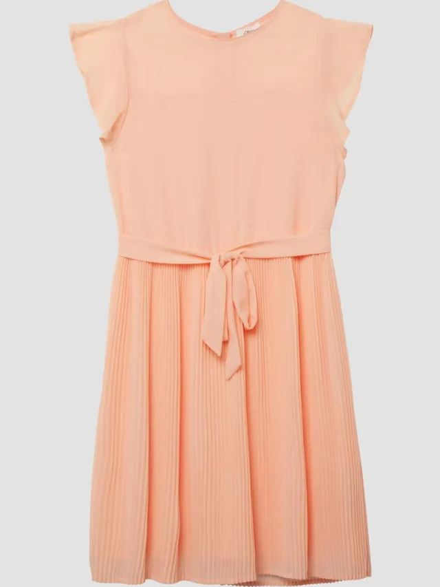 S.Oliver female - Korte chiffon jurk met volantmouwen en strikceintuur perzik