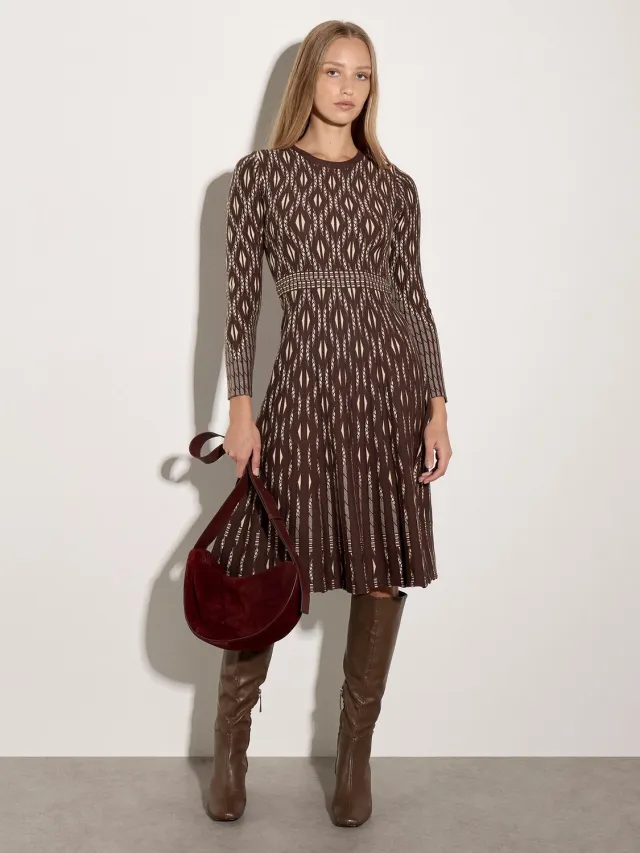 Apricot Midi-jurk van diamantpatroon Bruin