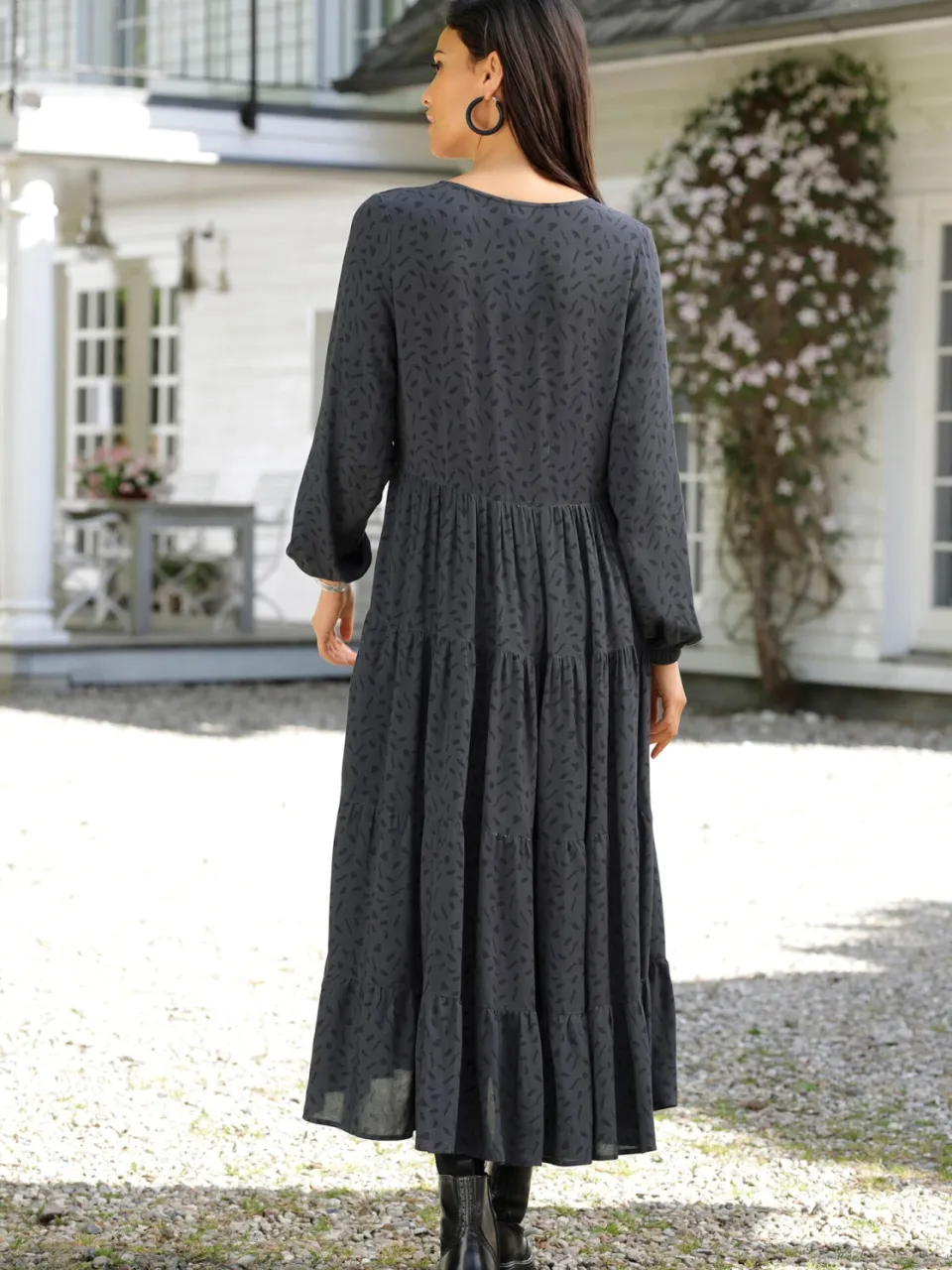 Maxi-jurk grijs/zwart geprint