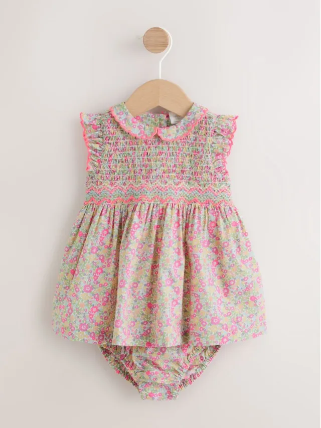 Next Meisjes - Geweven baby Jurk en Slip Set 2 Pieces - Roze Pink Floral