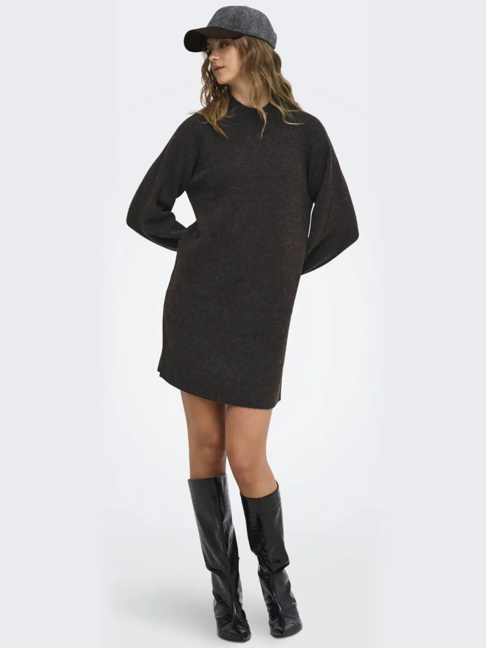 Only gebreide midi jurk met wol - grijs, foto 3