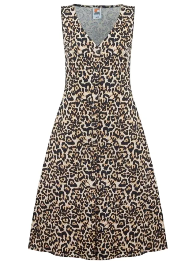 Soulcal Midi-jurk zonder mouwen met V-hals voor dames (Luipaard) Luipaardprint