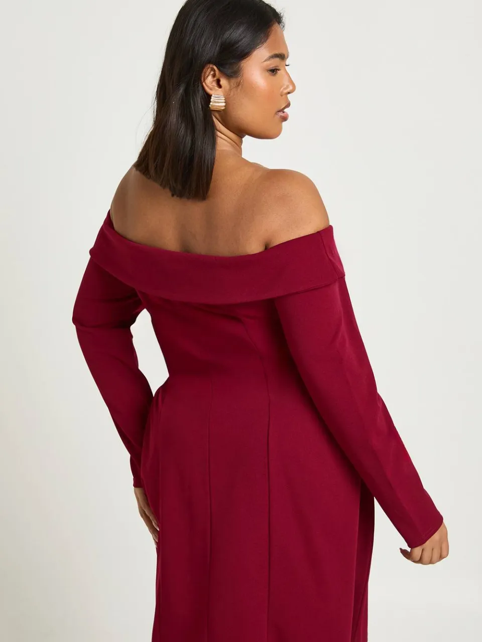 boohoo Dames Plus Bardot Wijde Rok Mini Jurk bordeaux rood, foto 2