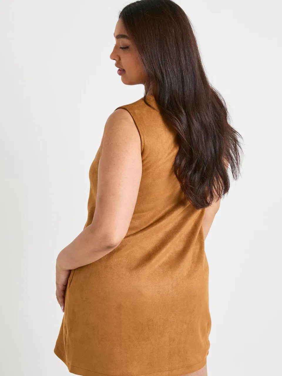 boohoo Dames Plus synthetisch suede A-lijn mini-jurk tan, foto 3