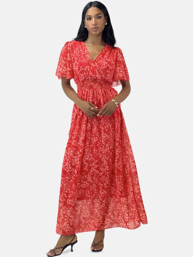 Elara Sommer-Maxikleid mit V-Ausschnitt Rot