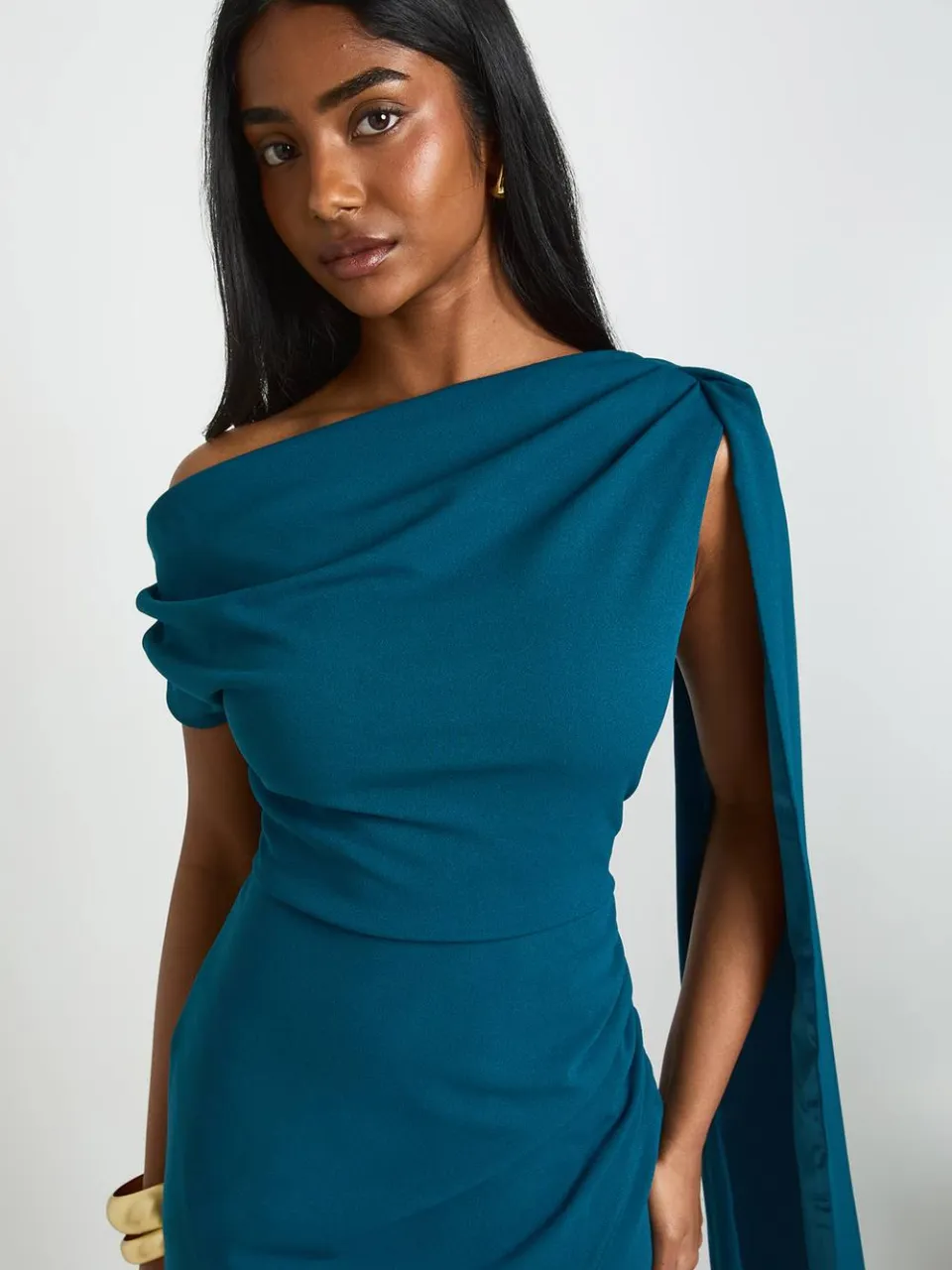 boohoo Dames Gerimpelde Asymmetrische Jurk Met Drapering Midaxi-lengte groenblauw, foto 3