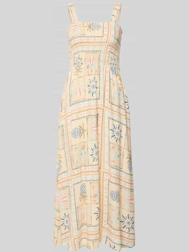 Jake*s Casual Maxijurk van viscosemix met smokdetails Beige