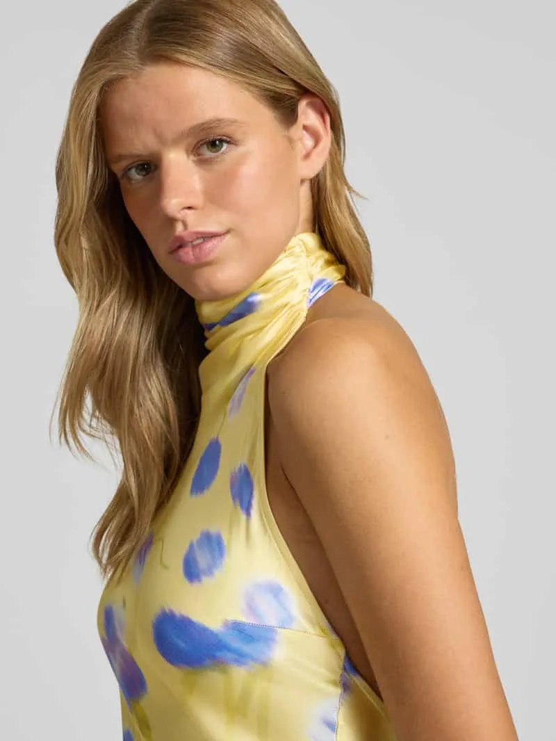 Topshop Avondjurk met hals met halter lichtgeel, foto 5
