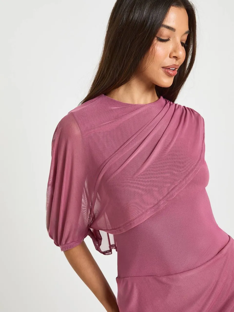 boohoo Dames Mini Jurk met Mesh Draperie Detail mauve, foto 4