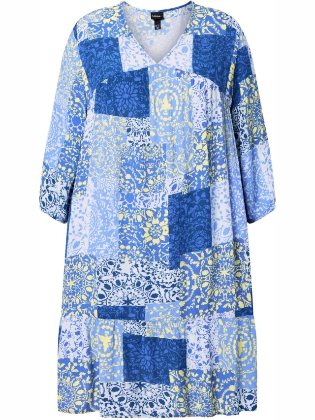 Ulla Popken Dames - Midi-jurken - Blauw - Maat 50+