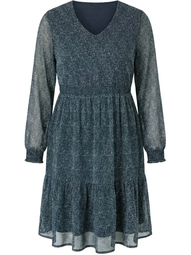 Studio Untold Dames - Midi-jurk A-lijn dubbellaags minimalistisch motief - Zwart - Maat 46+