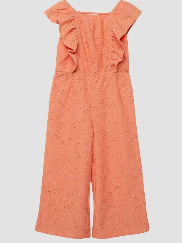 S.Oliver female - Gestructureerde jumpsuit met volants sinaasappel