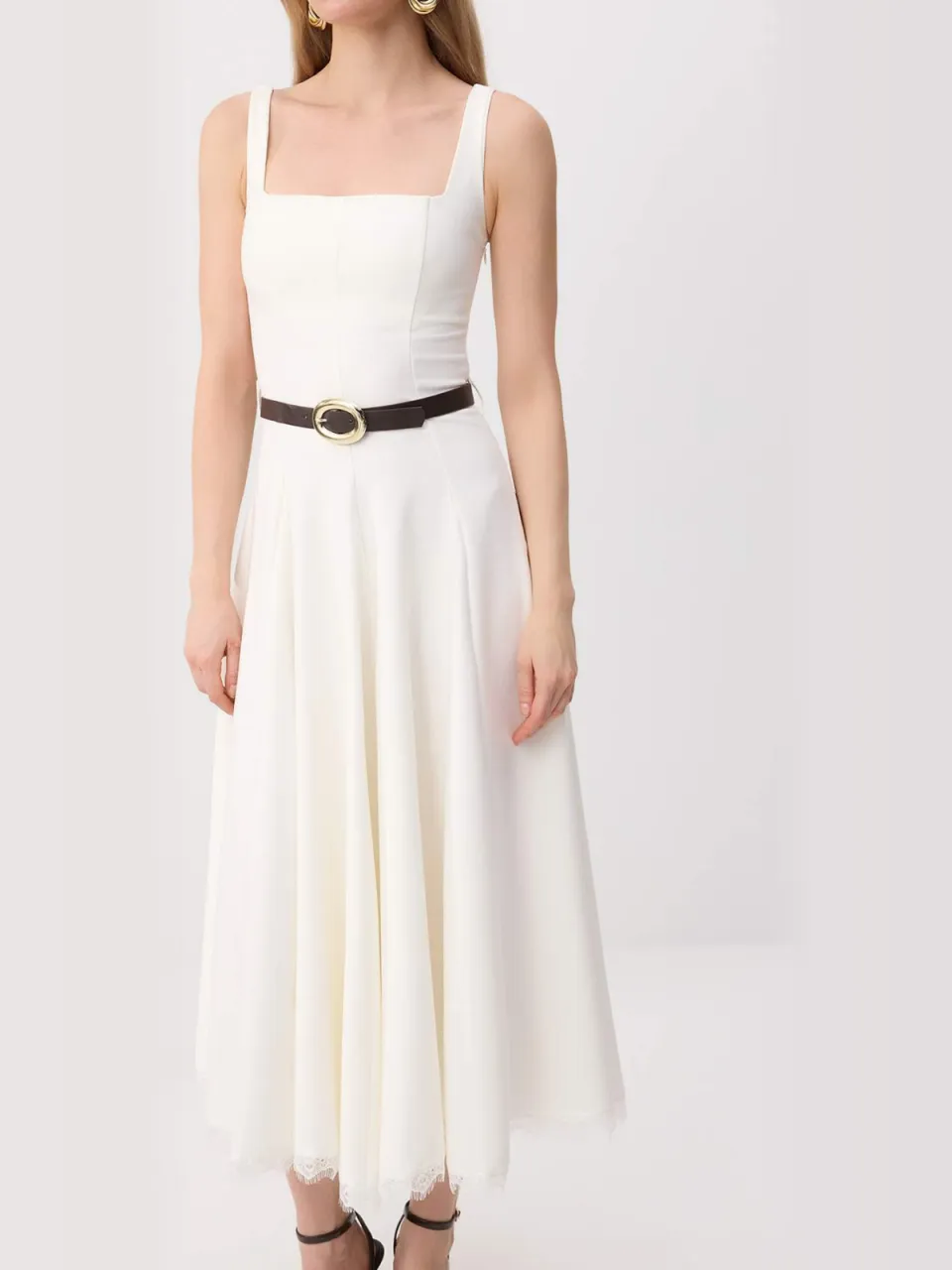 Trendyol TRENDYOLMİLLA Dames Wit Effen Midi Mouwloos Skater Jurken, foto 2
