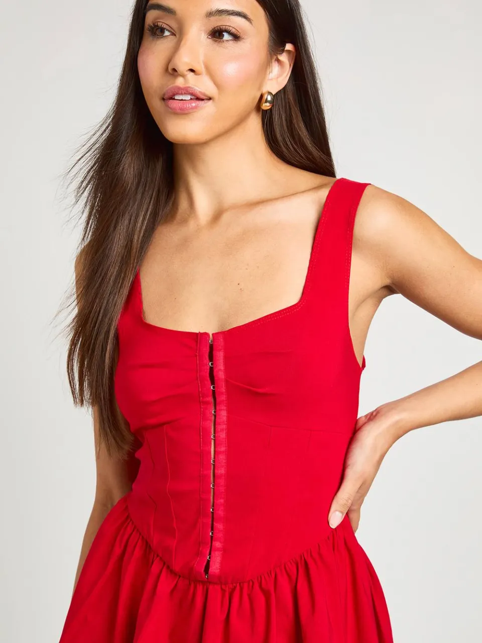 boohoo Dames Bengaline Skater Jurk Met Haakjes En Oogjes rood, foto 4
