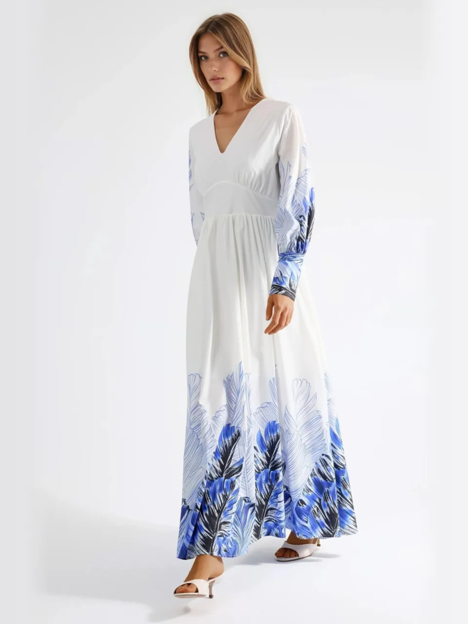 MSN Collection Tropische Bloemenprint Maxi Jurk wit, foto 2