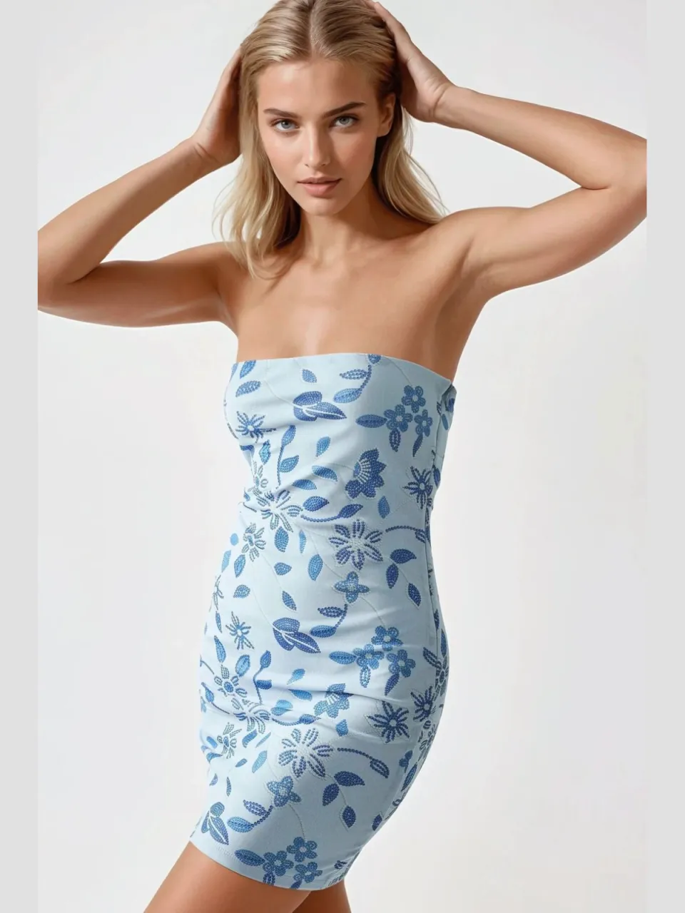 Hiccup Strapless Textured Bodycon Mini-jurk blauw, foto 2